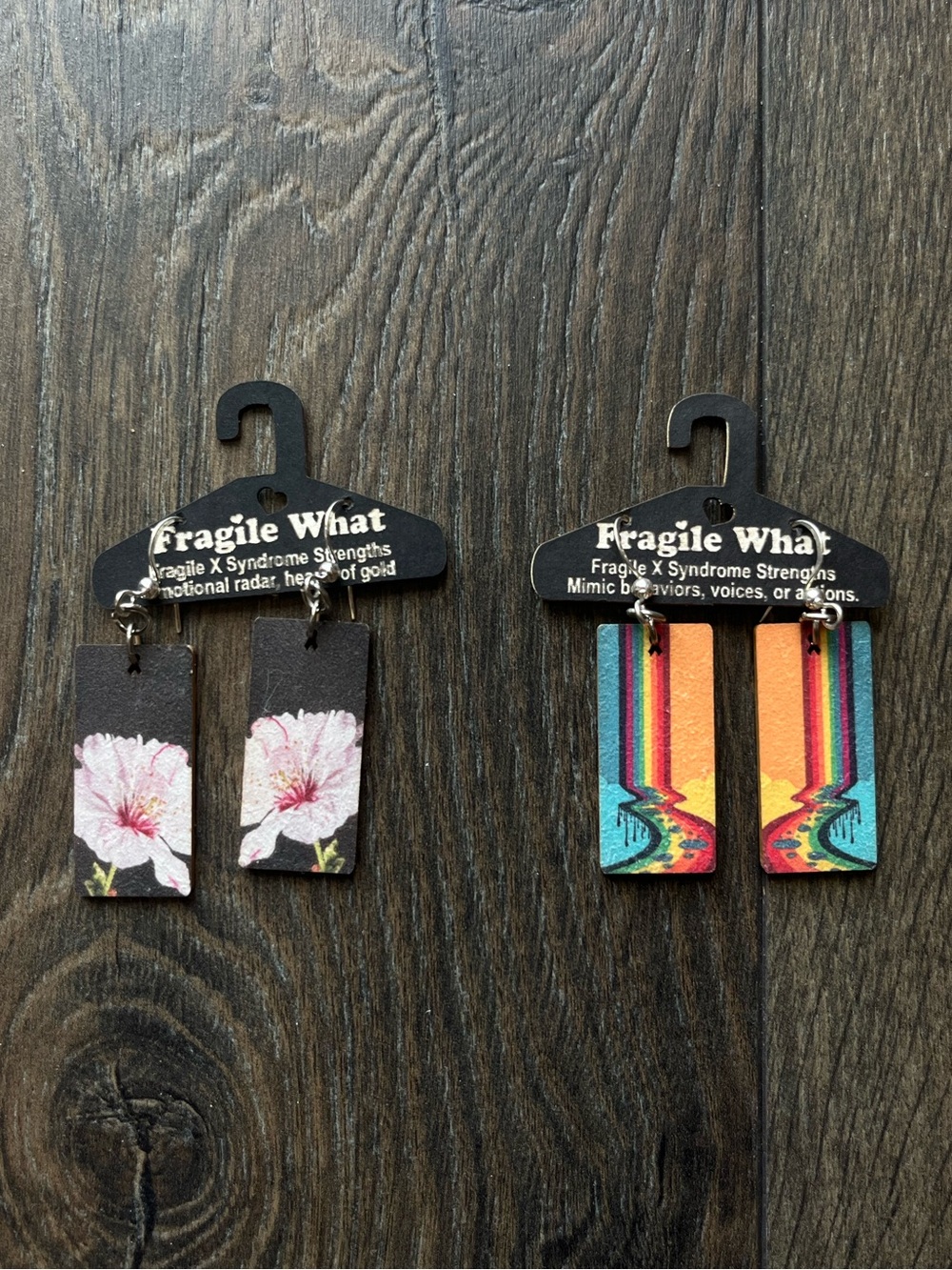 Fragile What Handmade Wooden Rectangle Earrings Set